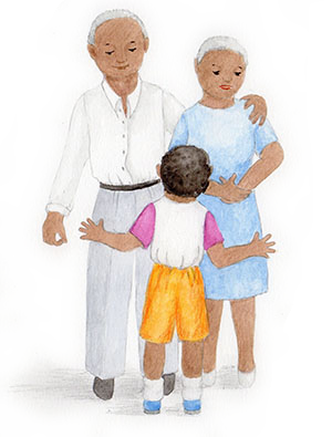 young boy talking to his grandparents